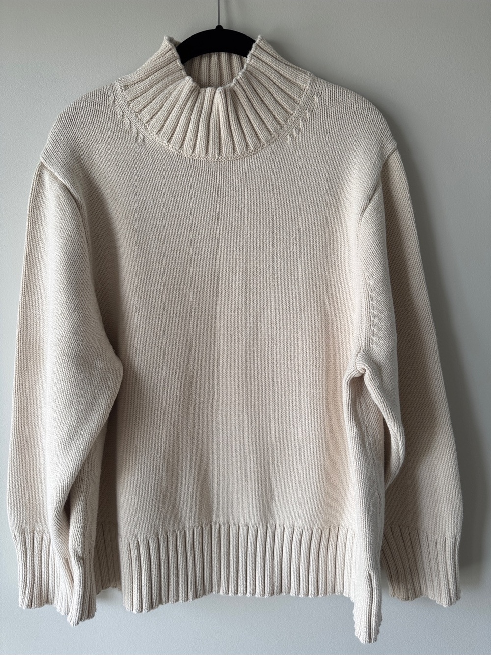 J. Crew Cream Cotton Ribbed Mock Neck Sweater Fisherman Coastal Preppy Classic